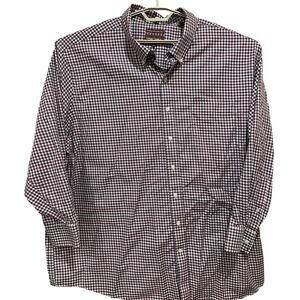 Oak Hill Button Down Shirt Men 3XL Red White Blue Plaid Wrinkle Free 100% Cotton